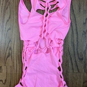 Racerback V Neck Tank/Micro-dress Tie Knot Top Dress Peephole Cutouts